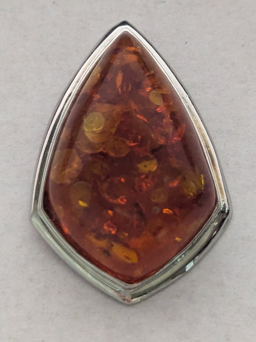 Amber Elements Large Silver Tone Pendant